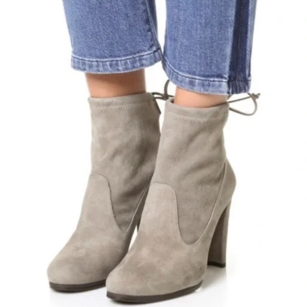 STUART WEITZMAN GLOVE TIE-BACK SUEDE GRAY ANKLE BOOTS SIZE 6.5M. See Description
